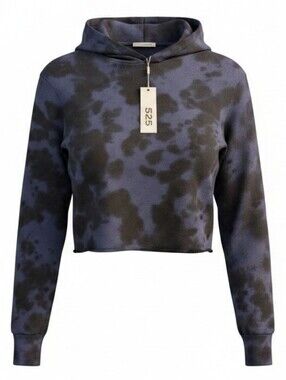 NWT Revolve 525 America Blue Black Tie Dye Cropped Hoodie XS